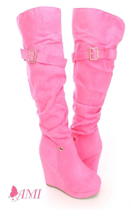 pink wedge boots.